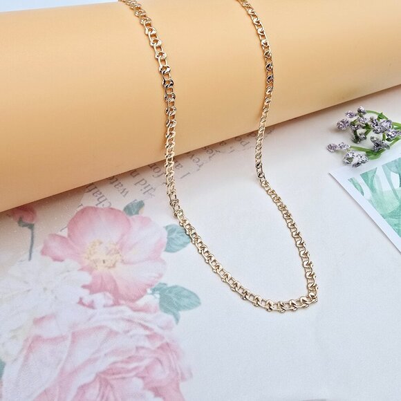 Shiny Rose Gold Chain Necklace with Polished Flat Heart Links, XPNL0062 - Picture 5 of 12